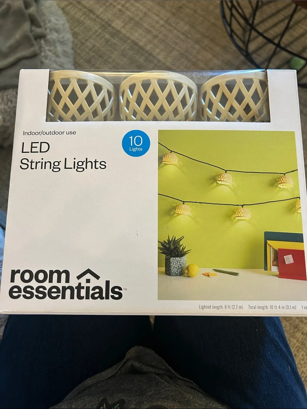 Room Essentials LED String Lights Indoor/Outdoor 10 Lights Warm White Rattan